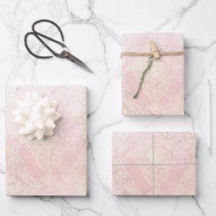 Glam Shabby Chic Rosa Weißer Sparkle Elegante  Geschenkpapier Set