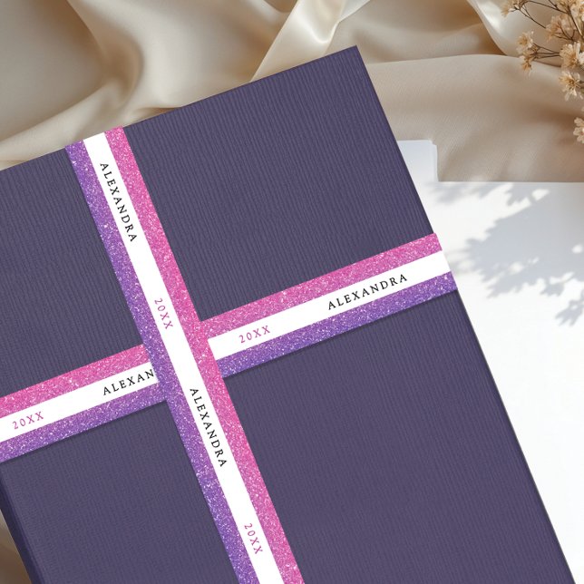 Glam Shimmer Purple And Pink Sparkle Glitter Typo Satinband (Von Creator hochgeladen)