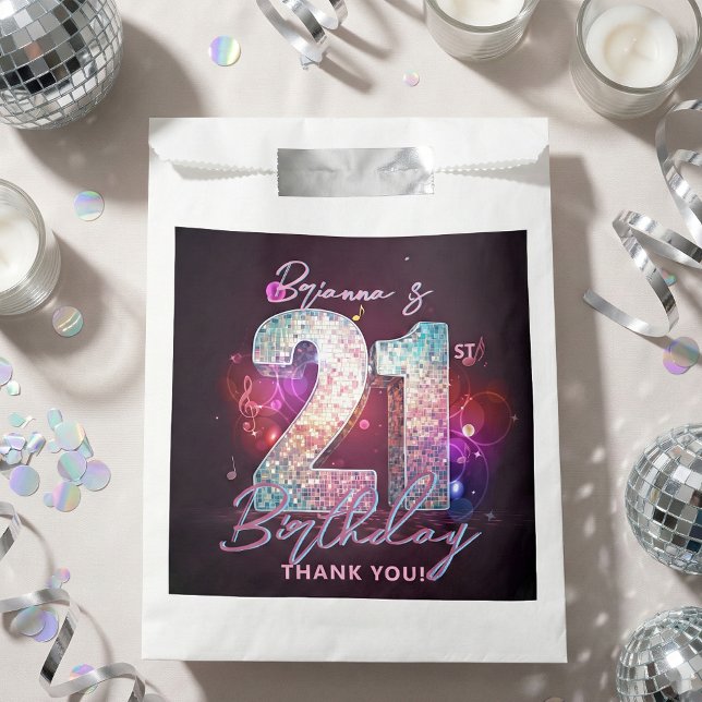 Glam Silber Disco Ball Noten 21. Geburtstag Geschenktütchen (Von Creator hochgeladen)