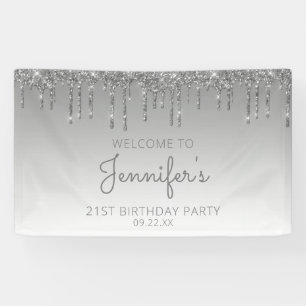 Glam Silber Glitter Drip 21. Geburtstagsfeier Banner