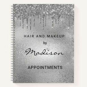 Glam Silber Glitter Drip Haar und Make-up Notizbuch