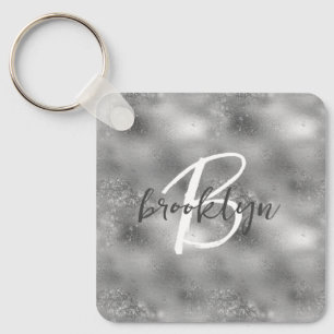 Glam Silber Glitter Glanz Monogramm Schlüsselanhänger