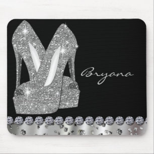 Glam Silber Glitter High Heels Schuhe Mauspad