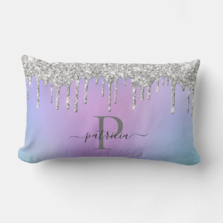 Glam Silber Glitter Tropfen Elegantes Monogramm Lendenkissen