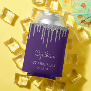 Glam Silber Glitter-Tropfen Lila 60. Geburtstag Dosenkühler