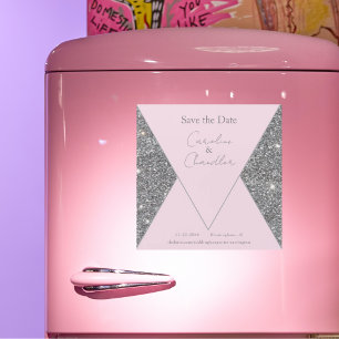 Glam Silber & Rosa Hochzeit Save the Date Magnetis Magnetkarte