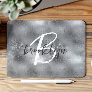 Glam Silber Trendy Schrift Monogramm Mousepad