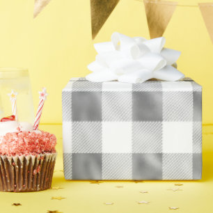Glam Silber Weißer Büffel Karo Geschenkpapier