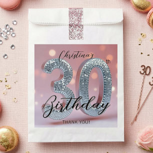 Glam Silberne Disco-Kugel Rosa 30. Geburtstag Geschenktütchen