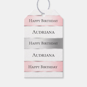 Glam Silver Blush Pink Ribbon Geburtstag Geschenkanhänger