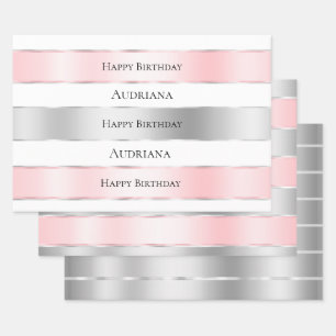 Glam Silver Blush Pink Ribbon Geburtstag Geschenkpapier Set