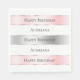 Glam Silver Blush Pink Ribbon Geburtstag Serviette