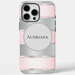 Glam Silver Blush Pink Ribbon Name iPhone 16 Pro Max Hülle