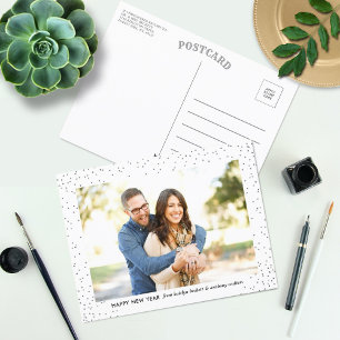 Glam Silver Confetti Happy New Year Photo Feiertagspostkarte