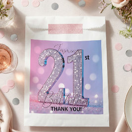 Glam Silver Diamond Sparkle Pink 21st Birthday Geschenktütchen
