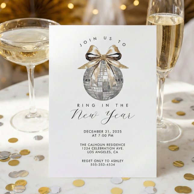 Glam Silver Disco New Year’s Eve Party Einladung (Disco Ball Nye Party Invitation)