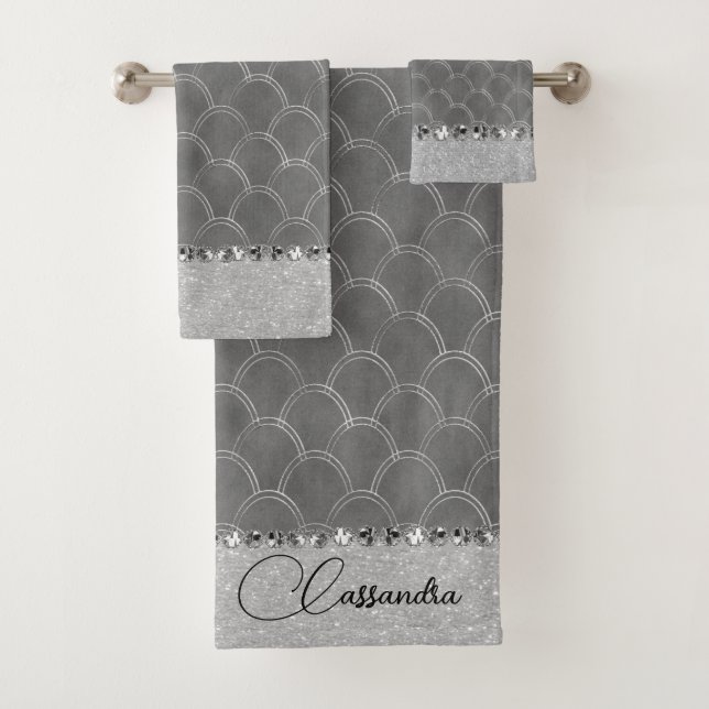 Glam Silver Glittery Diamond Bling Badhandtuch Set (Insitu)