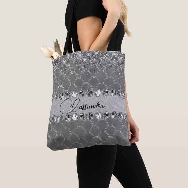 Glam Silver Glittery Diamond Bling Tote Bag (Von Nahem)