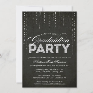 Glam Silver Glitzer Bling Graduation Party Einladung