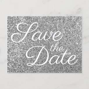 Glam Silver Glitzer Foto Save the Date Postkarte