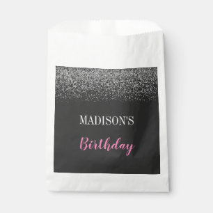 Glam Silver Glitzer Glitzern Black & Pink Geburtst Geschenktütchen