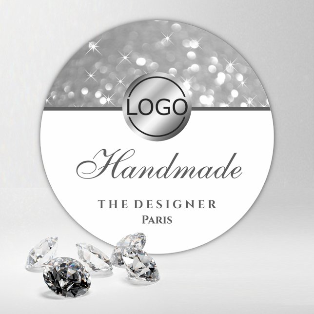 Glam Silver Glitzer Sparkle Stars Logo Handmade Runder Aufkleber (Von Creator hochgeladen)
