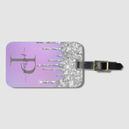Glam Silver Glitzer Tropfen Elegantes Monogramm Gepäckanhänger