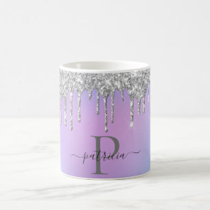Glam Silver Glitzer Tropfen Elegantes Monogramm Kaffeetasse