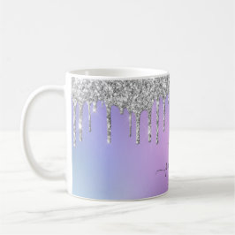 Glam Silver Glitzer Tropfen Elegantes Monogramm Kaffeetasse