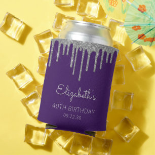 Glam Silver Glitzer Tropfen Lila 40. Geburtstag Dosenkühler