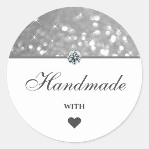 Glam Silver Grau Glitzer Stars Handgefertigt mit L Runder Aufkleber