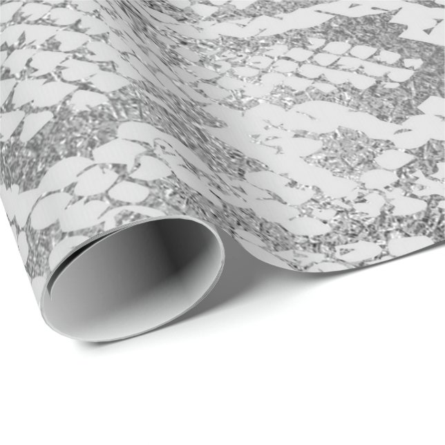 Glam Silver Gray Monochrom Python Schlange Skin Vi Geschenkpapier (Rolleneckpunkt)