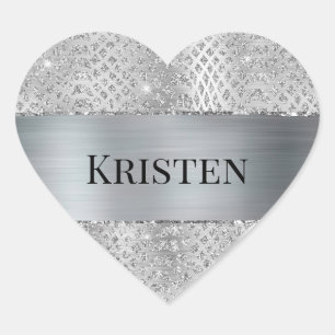 Glam Silver Snake Animal Print Herz-Aufkleber