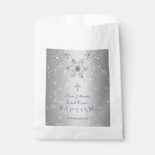 Glam Silver Snowflakes Crystal Blue Pearls Taufe Geschenktütchen