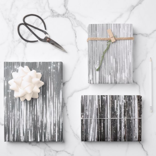 Glam Silver Stripes Wedding Geschenkpapier Set (Vorderseite)