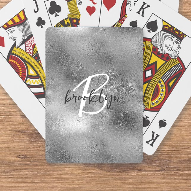 Glam Silver Trendy Script Monogram Spielkarten (Von Creator hochgeladen)