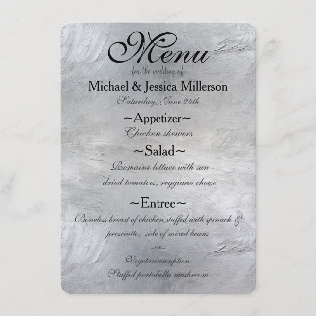 Glam Silver Wedding Menu Menükarte (Vorderseite)