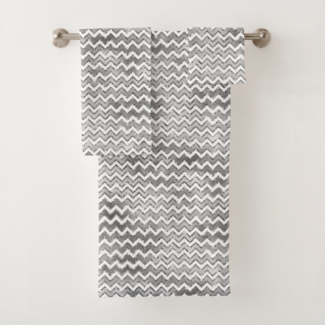 Glam Silver White Zigzag Streifen Badhandtuch Set (Insitu)