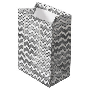 Glam Silver White Zigzag Streifen Mittlere Geschenktüte