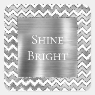 Glam Silver White Zigzag Streifen Quadratischer Aufkleber