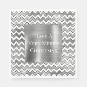 Glam Silver White Zigzag Streifen Serviette