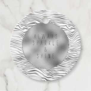 Glam Silver Zebra Print Geschenkanhänger