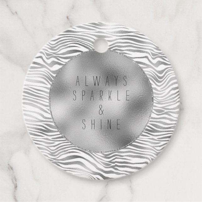 Glam Silver Zebra Print Geschenkanhänger (Vorderseite)
