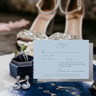 Glam Sky Blue Silver Text Wedding RSVP Card Karte