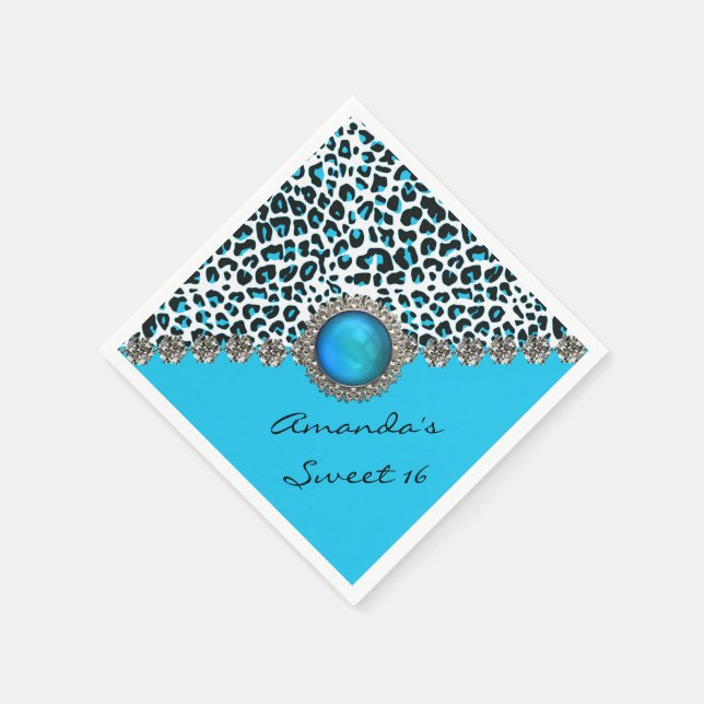 Glam Snow Leopard Sweet 16 Custom Birthday Napkins Serviette (Ecke)