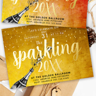 Glam Sparkling Champagne Gold Neujahrseinladung Folien Feiertagskarte