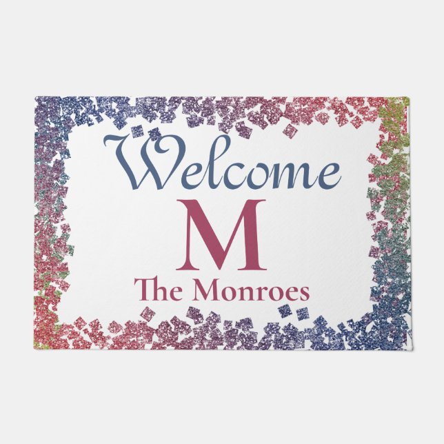 Glam Sparkling Gems Mit Monogramm Name Fußmatte (Vorderseite)