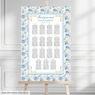 Glam Staubblau Gold Aquarell Hochzeit Sitzplan Poster