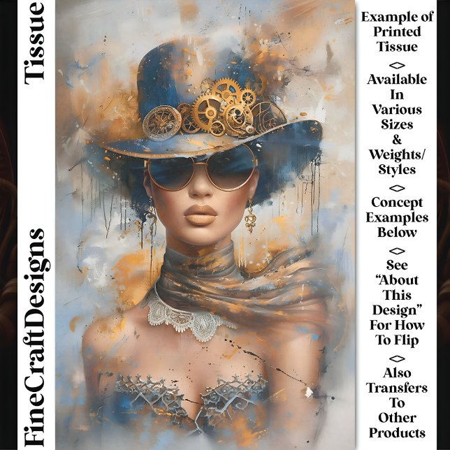 Glam Steampunk Frau in Hat, Brille CV1 Decoupage Seidenpapier (Von Creator hochgeladen)