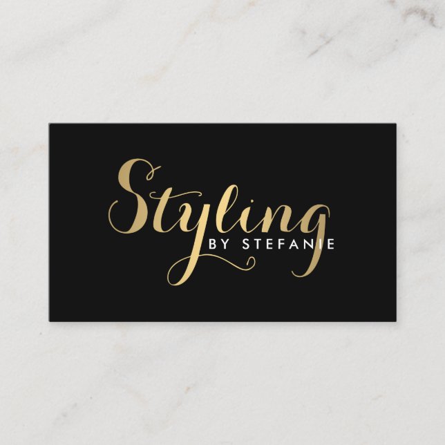 Glam Stylist Script Text Gold/Schwarz Visitenkarte (Vorderseite)